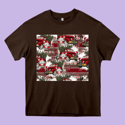 Vintage Christmas Car Pattern Heavy Core Tee Designed By Cowhidedigitalart
