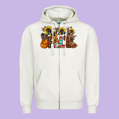 Welcome Fall Pumpkin Zipper Hoodie Designed By Cowhidedigitalart