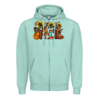 Seafoam Welcome Fall Pumpkin Zipper Hoodie - CowhideDigitalArt