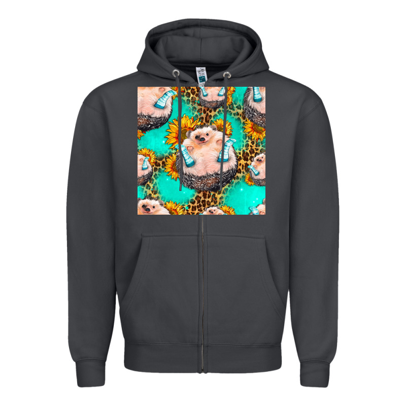 Hedgehog Western Seamless Pattern Zipper Hoodie by HRA Design Shop | Teevron