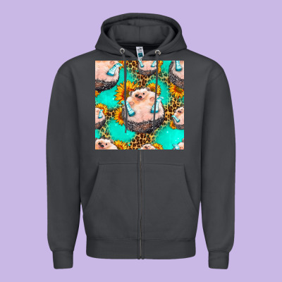 Hedgehog Western Seamless Pattern Zipper Hoodie Designed By Hra Design Shop