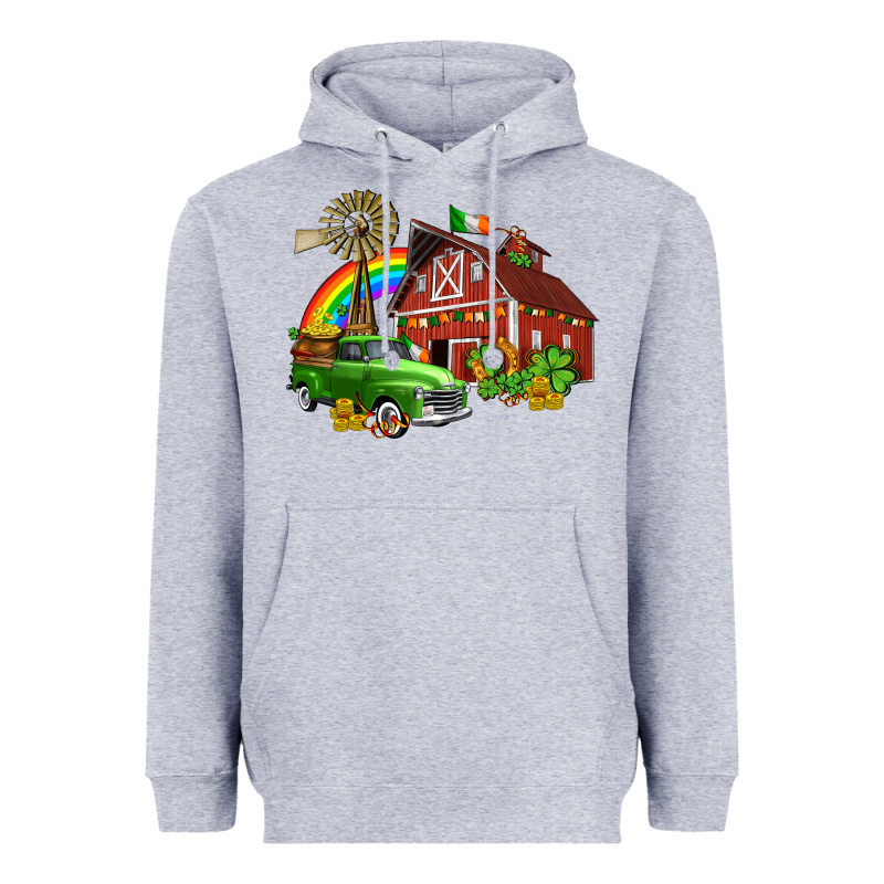 Barn St Patricks With Truck And Shamrocks Heavyweight Hoodie by AdoDesignShop | Teevron