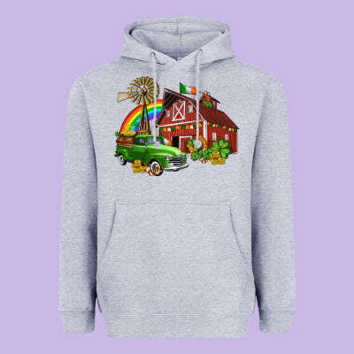 Barn St Patricks With Truck And Shamrocks Heavyweight Hoodie Designed By Adodesignshop