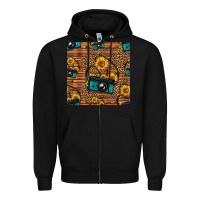 Black western sunflowers camera seamless pattern Zipper Hoodie - HRA Design Shop