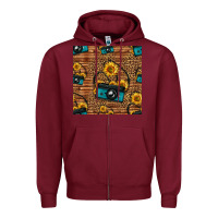Burgundy western sunflowers camera seamless pattern Zipper Hoodie - HRA Design Shop