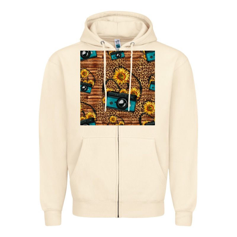 Western Sunflowers Camera Seamless Pattern Zipper Hoodie by HRA Design Shop | Teevron