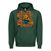 Sports Green western sunflowers camera seamless pattern Zipper Hoodie - HRA Design Shop