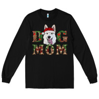 Black christmas  white shepherd dog mom Long Sleeve Tee - RanaPortraitStore