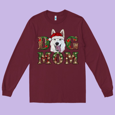 Christmas  White Shepherd Dog Mom Long Sleeve Tee Designed By Ranaportraitstore