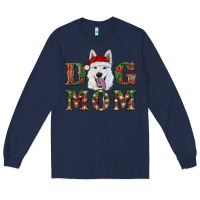 Navy christmas  white shepherd dog mom Long Sleeve Tee - RanaPortraitStore