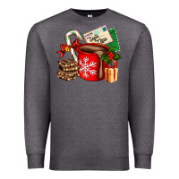 Charcoal Heather Christmas hot chocolate cup with gift and letters Premium Sweatshirt - AdoDesignShop