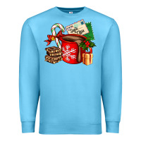 Ocean Blue Christmas hot chocolate cup with gift and letters Premium Sweatshirt - AdoDesignShop