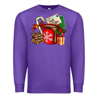 Purple Christmas hot chocolate cup with gift and letters Premium Sweatshirt - AdoDesignShop