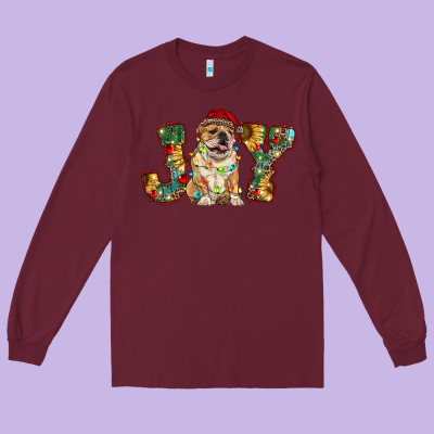 Bulldog Christmas Joy Long Sleeve Tee Designed By Ranaportraitstore