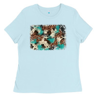 Baby Blue turquoise glitter cowhide background Ladies Tee - BarkalooDesign