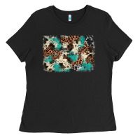 Black turquoise glitter cowhide background Ladies Tee - BarkalooDesign