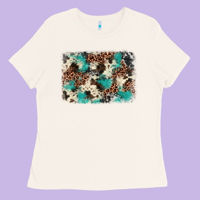 Turquoise Glitter Cowhide Background Ladies Tee Designed By Barkaloodesign