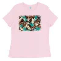 Bubblegum Pink turquoise glitter cowhide background Ladies Tee - BarkalooDesign