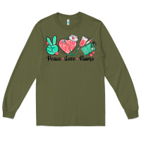 Army Green peace love nurse Long Sleeve Tee - texasbilliewilder