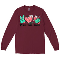 Burgundy peace love nurse Long Sleeve Tee - texasbilliewilder