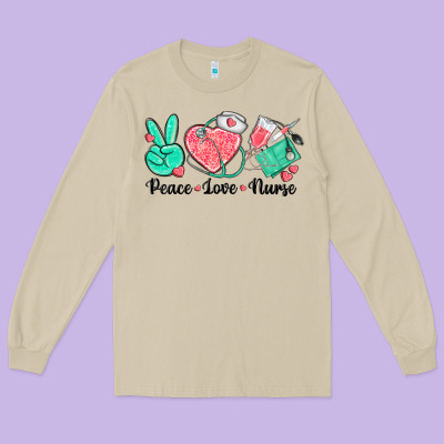 Peace Love Nurse Long Sleeve Tee Designed By Texasbilliewilder