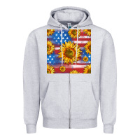 Heather Grey sunflowers american flag seamless pattern Zipper Hoodie - HRA Design Shop