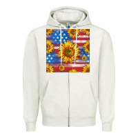 Oatmeal Heather sunflowers american flag seamless pattern Zipper Hoodie - HRA Design Shop