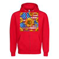 Red sunflowers american flag seamless pattern Zipper Hoodie - HRA Design Shop