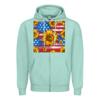 Seafoam sunflowers american flag seamless pattern Zipper Hoodie - HRA Design Shop