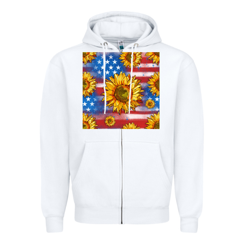 Sunflowers American Flag Seamless Pattern Zipper Hoodie by HRA Design Shop | Teevron