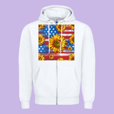 Sunflowers American Flag Seamless Pattern Zipper Hoodie Designed By Hra Design Shop