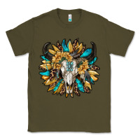 Army Green bull skull with sunflower Classic Tee - RanaPortraitStore