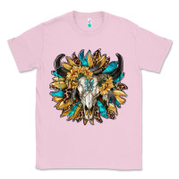 Bubblegum Pink bull skull with sunflower Classic Tee - RanaPortraitStore
