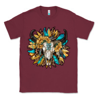 Burgundy bull skull with sunflower Classic Tee - RanaPortraitStore