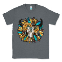 Charcoal Heather bull skull with sunflower Classic Tee - RanaPortraitStore