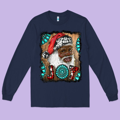 African American Santa Joy Long Sleeve Tee Designed By Ranaportraitstore
