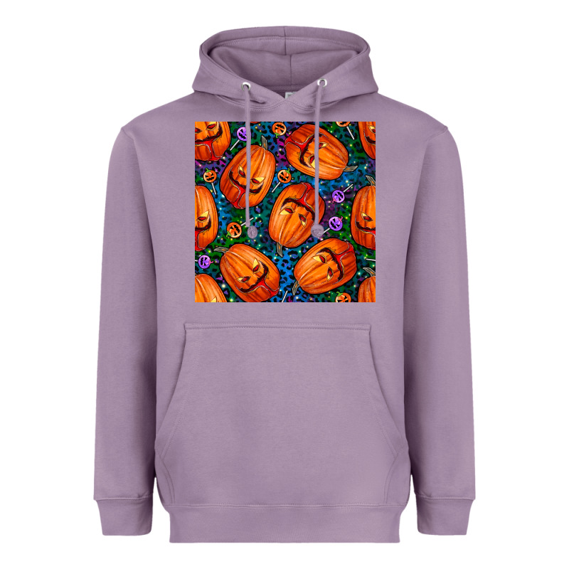 Halloween Pumpkin And Candy Seamless Pattern Heavyweight Hoodie by BundleAndBundleShop | Teevron
