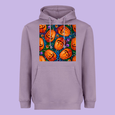 Halloween Pumpkin And Candy Seamless Pattern Heavyweight Hoodie Designed By Bundleandbundleshop