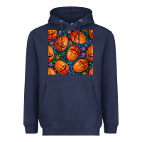Navy halloween pumpkin and candy seamless pattern Heavyweight Hoodie - BundleAndBundleShop
