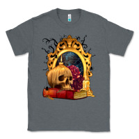 Charcoal Heather Halloween Skull Candles and Roses Classic Tee - texasbilliewilder