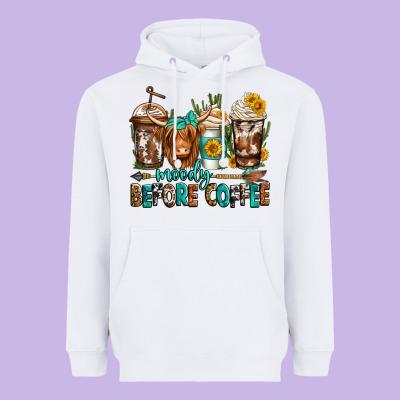 Moody Before Coffee Longhaired Cow Coffee Heavyweight Hoodie Designed By Jasminsmagicworld