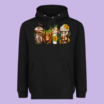 Longhaired Cow Coffee Heavyweight Hoodie Designed By Jasminsmagicworld
