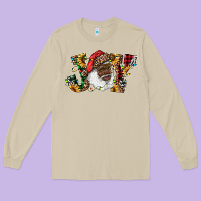 African American Santa Joy With Sunflowers Long Sleeve Tee Designed By Ranaportraitstore