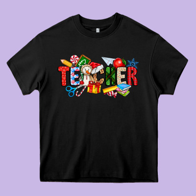 Christmas Teacher Heavy Core Tee Designed By Cowhidedigitalart