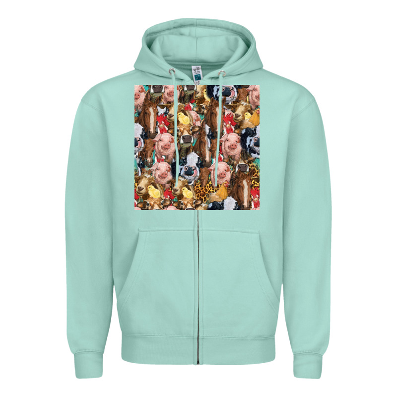 Western Farm Animals Seamless Pattern Zipper Hoodie by HRA Design Shop | Teevron