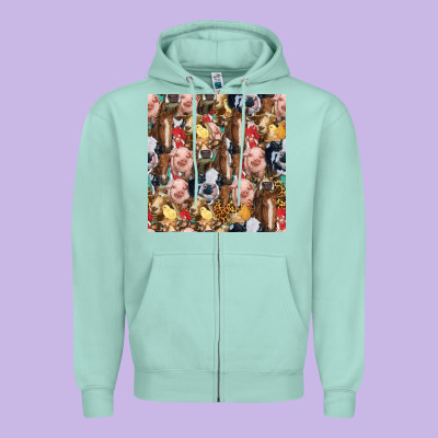 Western Farm Animals Seamless Pattern Zipper Hoodie Designed By Hra Design Shop
