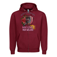 Burgundy just a woman who loves her welder Zipper Hoodie - SublimationCraftShop