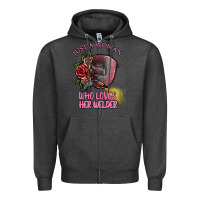 Charcoal Heather just a woman who loves her welder Zipper Hoodie - SublimationCraftShop