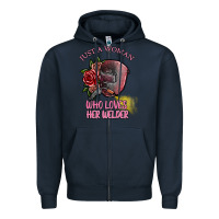 Navy just a woman who loves her welder Zipper Hoodie - SublimationCraftShop