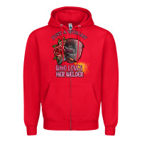 Red just a woman who loves her welder Zipper Hoodie - SublimationCraftShop